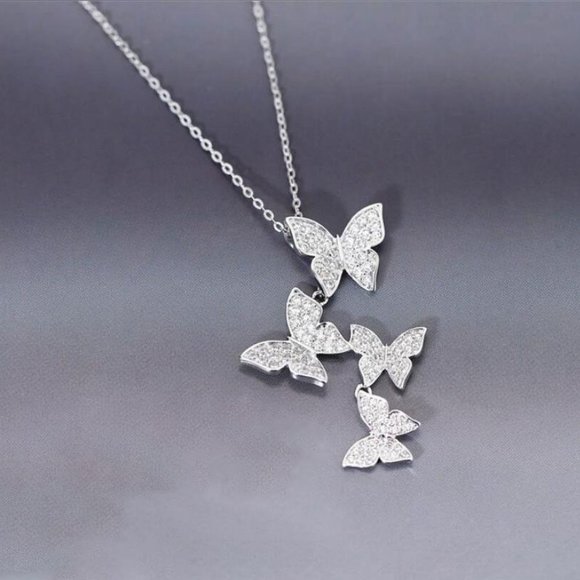 925 Sterling Silver Diamond Butterfly Necklace M - Picture 4 of 7